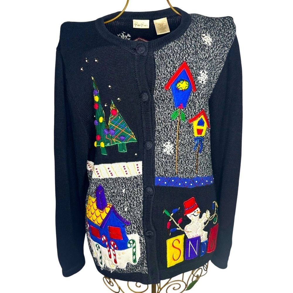 Bobbie Brooks Vintage 90s Embroidered Christmas Sweater Cardigan - Women’s Sz XL